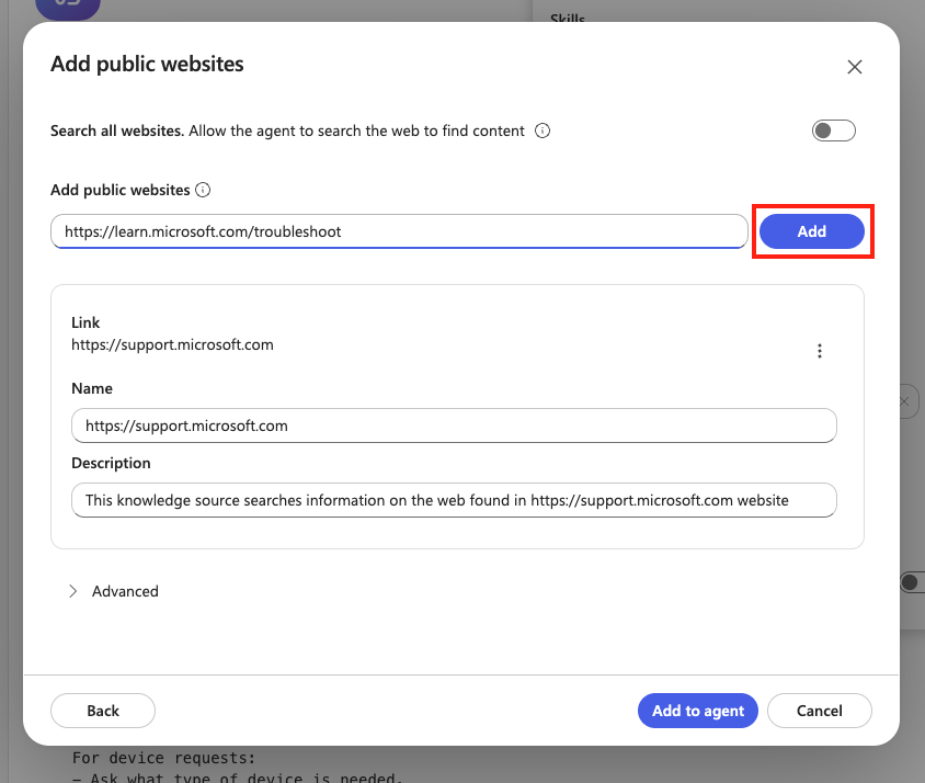 Add the additional public website URL