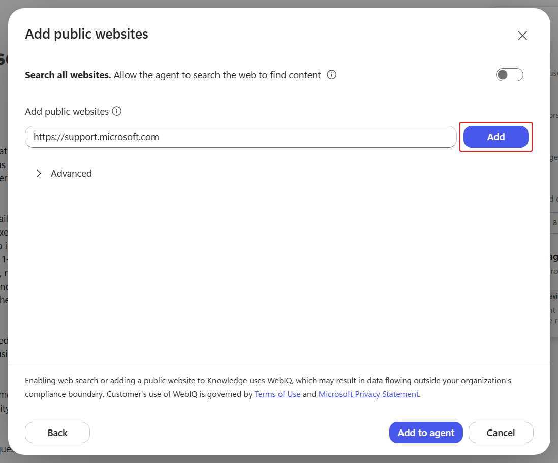 Add the Microsoft support website URL