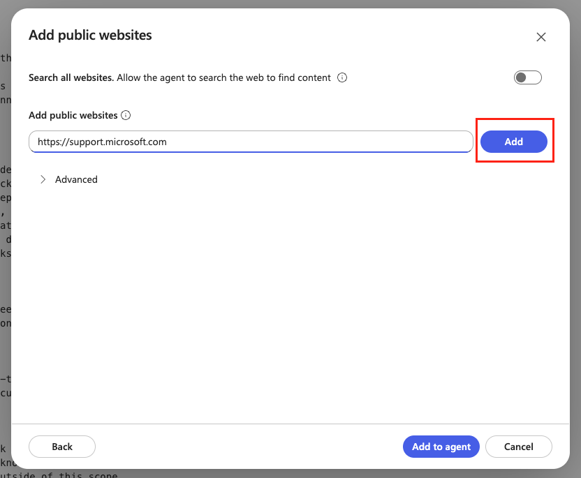 Add the Microsoft support website URL