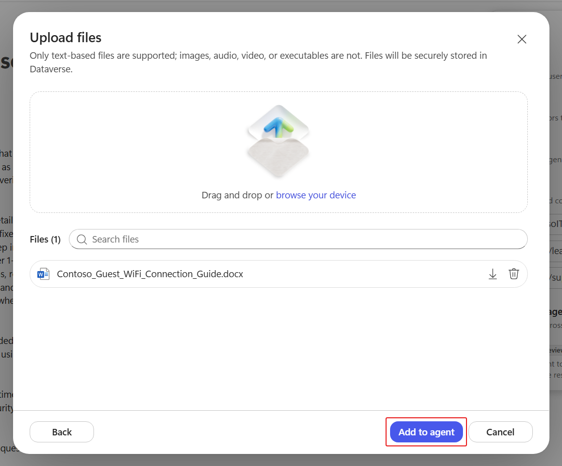 Add uploaded document to the agent