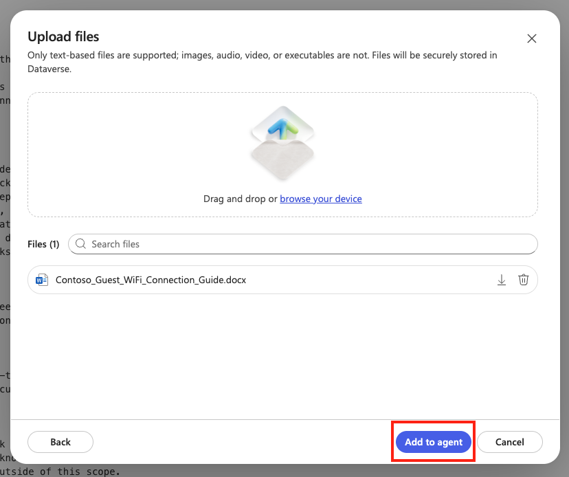 Add uploaded document to the agent