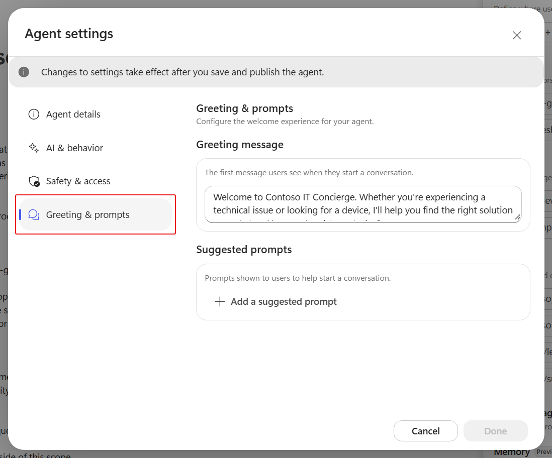 Greeting and prompts tab
