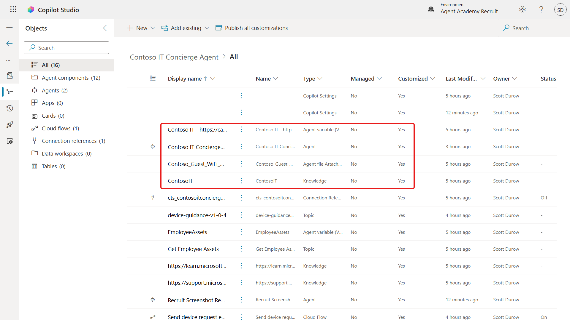 Review agent components in the solution