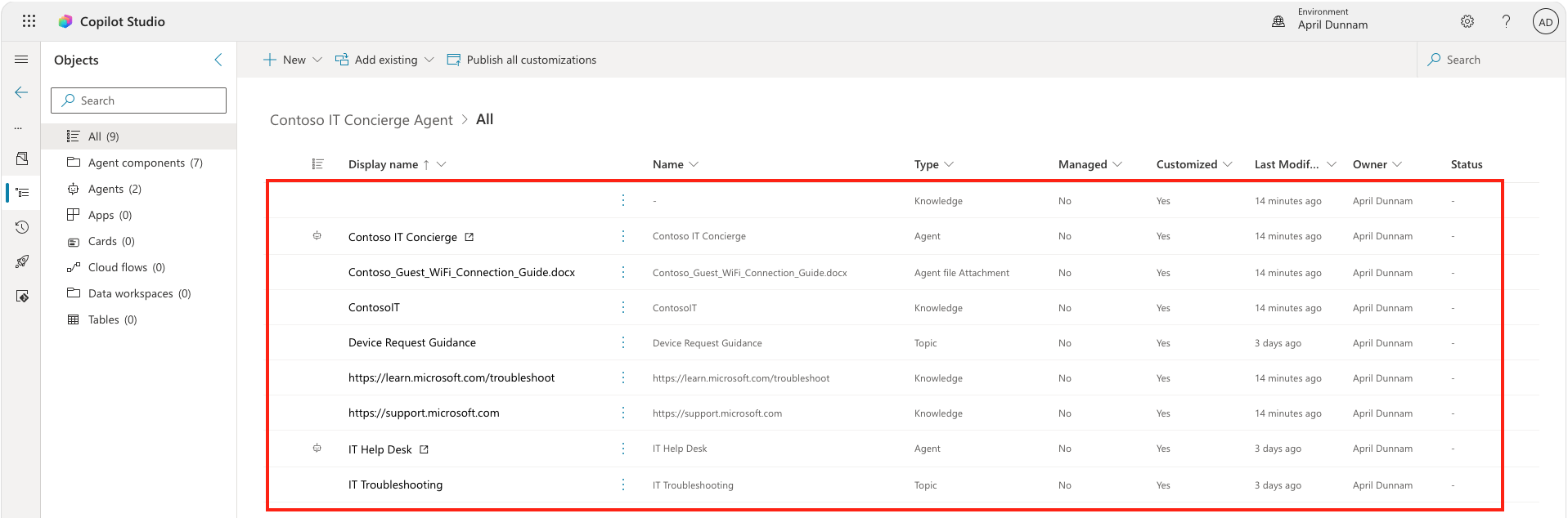 Review agent components in the solution