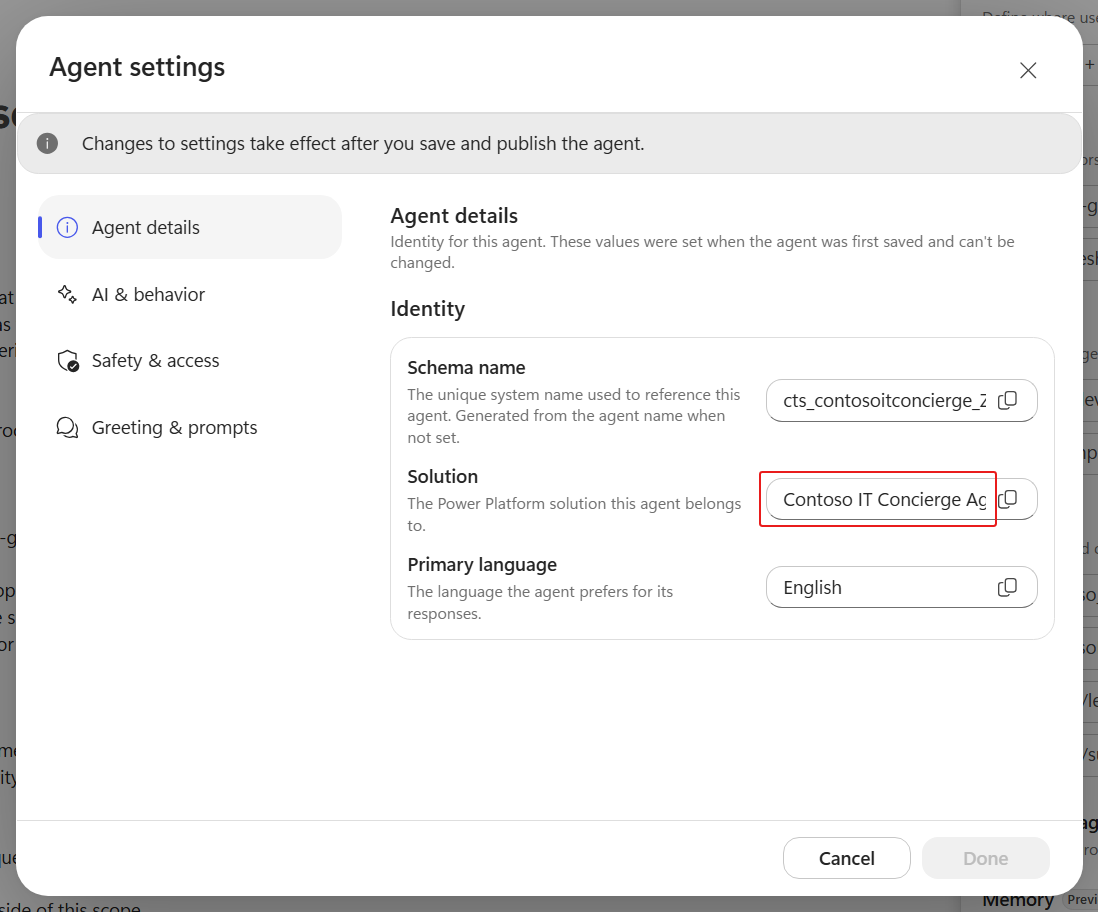 Review agent details under settings