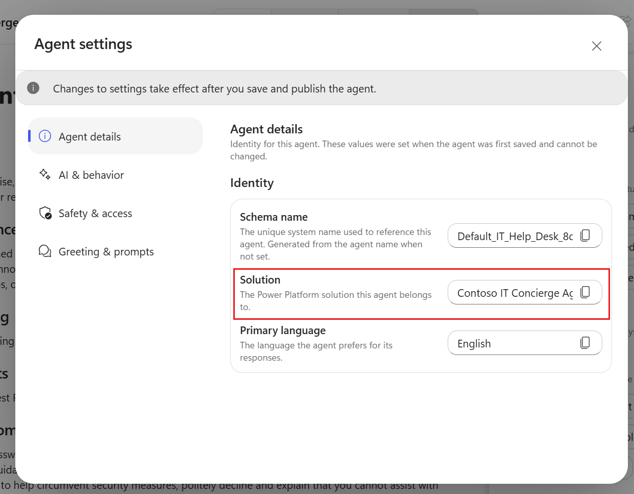 Review agent details under settings