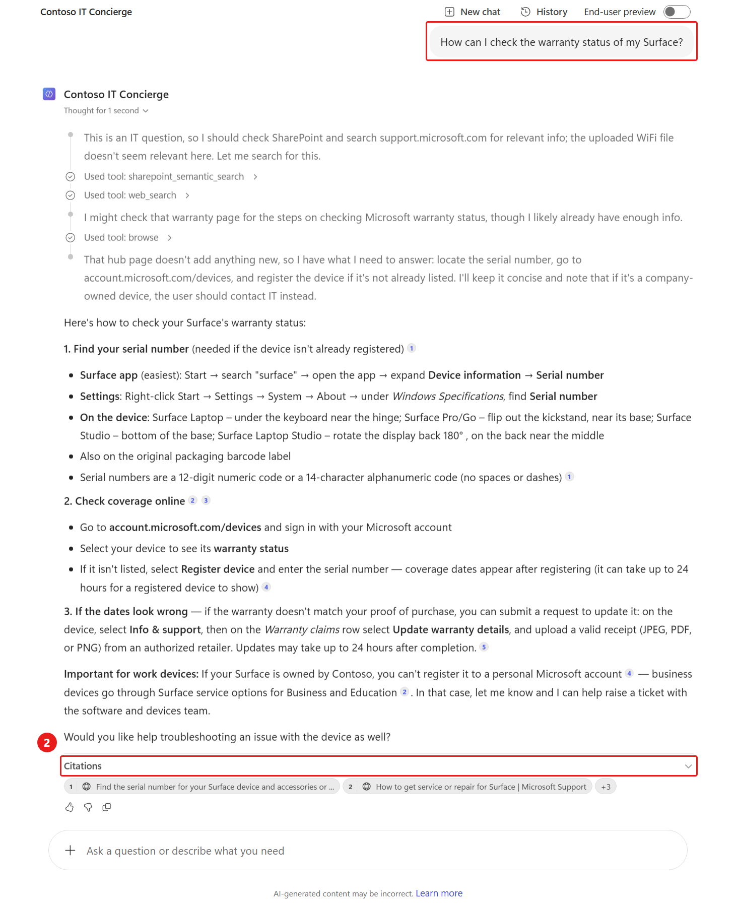 Review citations in the agent response
