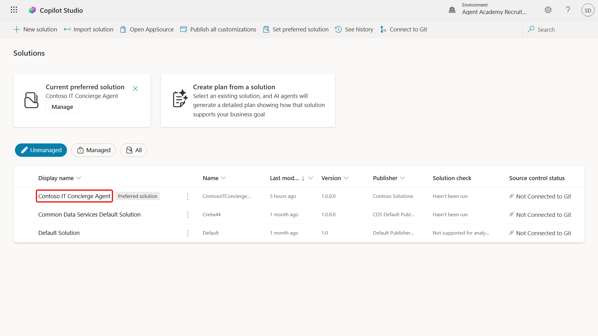 Select the Contoso IT Concierge solution