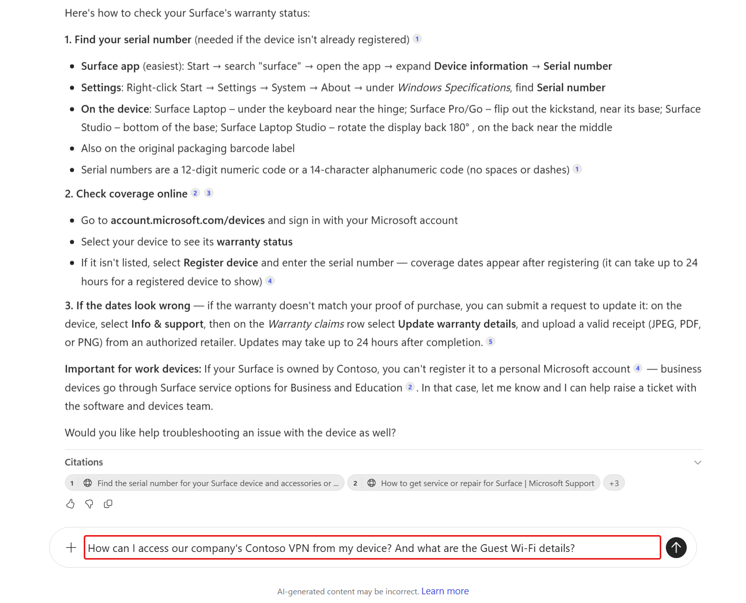 Test SharePoint site and Word file knowledge sources