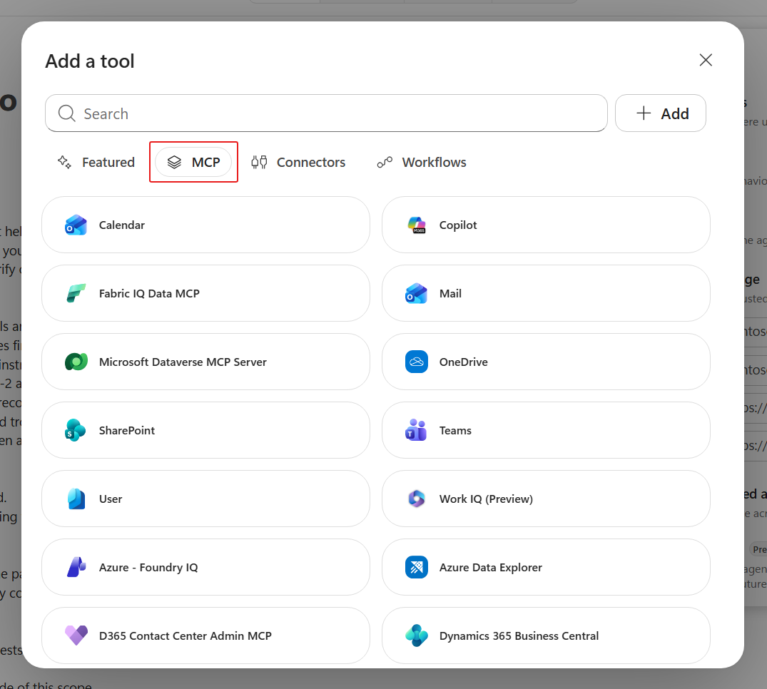 Available MCP tools in Copilot Studio