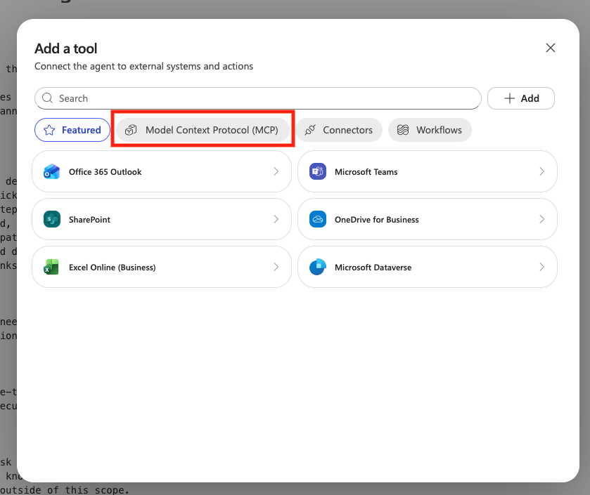 Available MCP tools in Copilot Studio