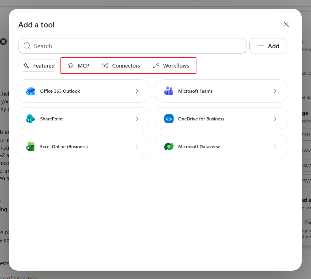 Available tool types in Copilot Studio