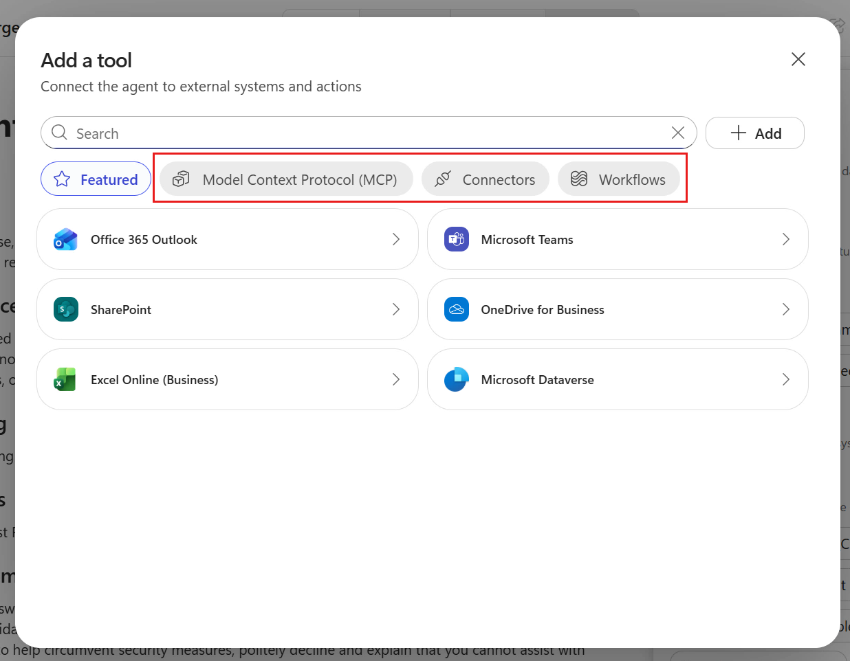 Available tool types in Copilot Studio