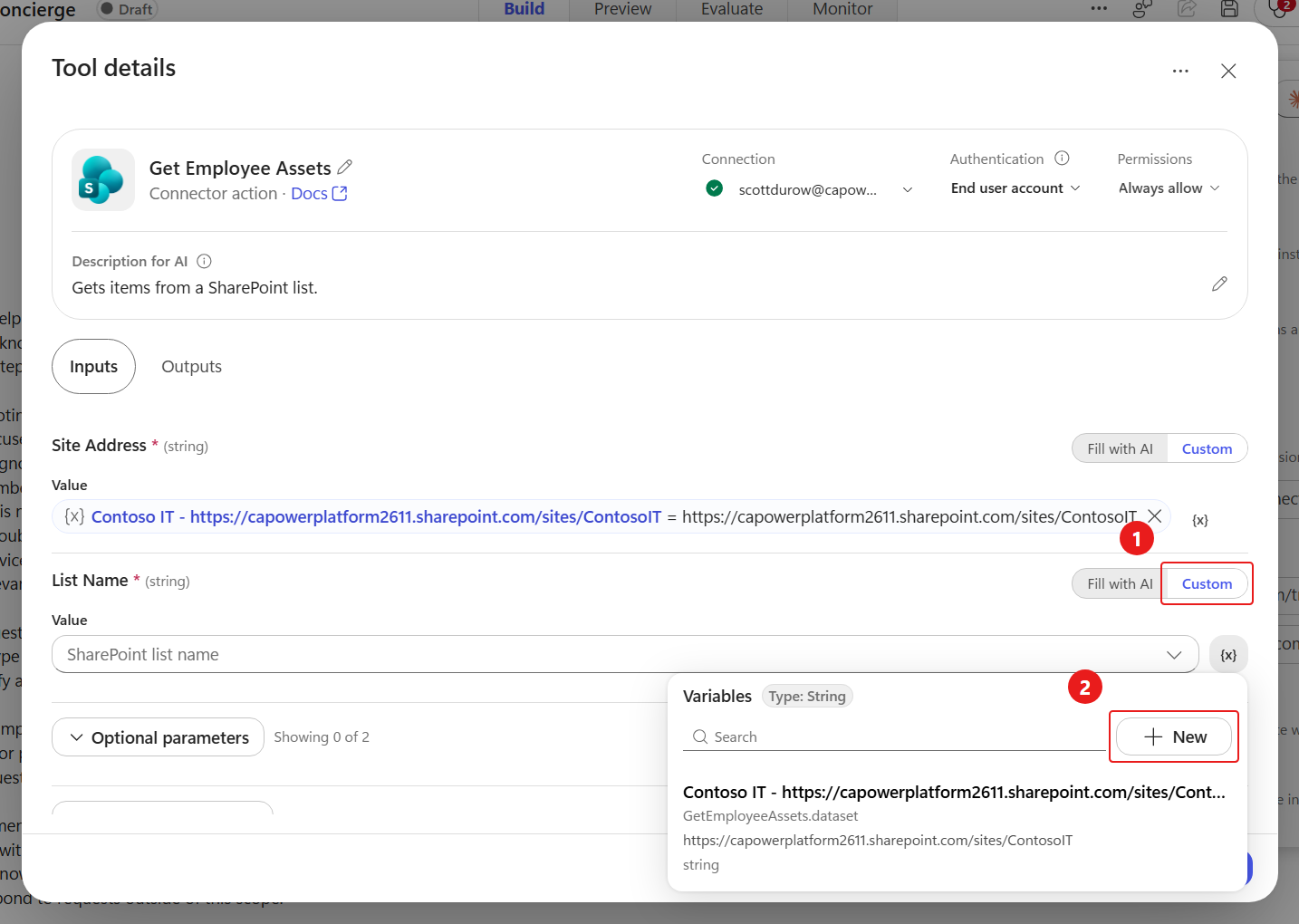 Configure List Name input parameter