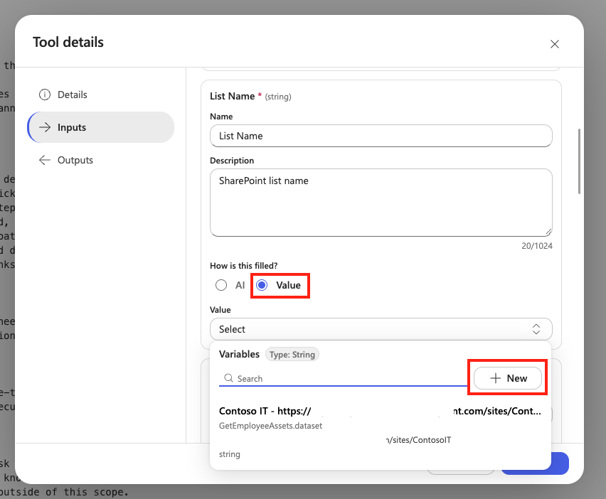 Configure List Name input parameter
