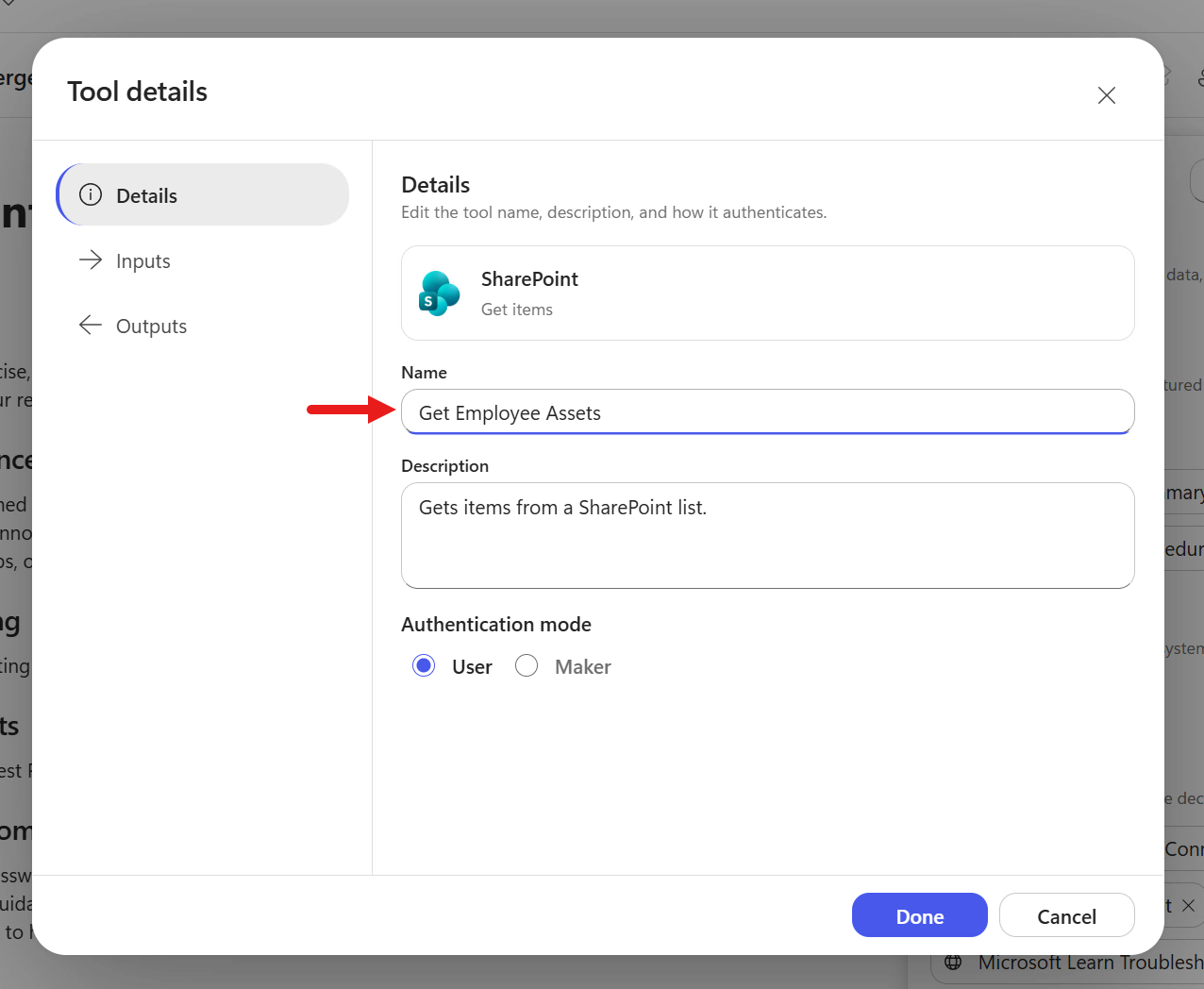 Rename the SharePoint Get items tool