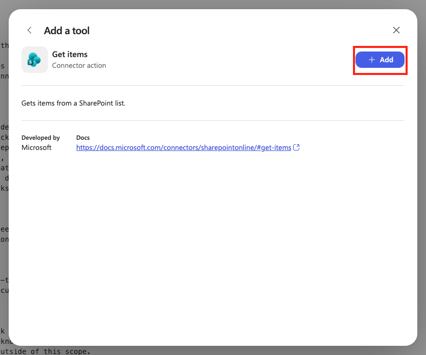 Select add button to add the tool