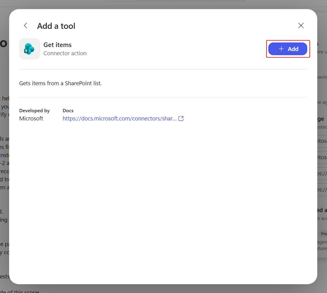 Select add button to add the tool
