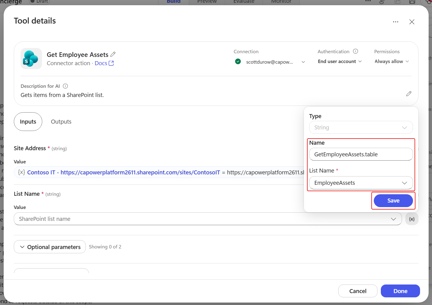 Select List for the variable configuration