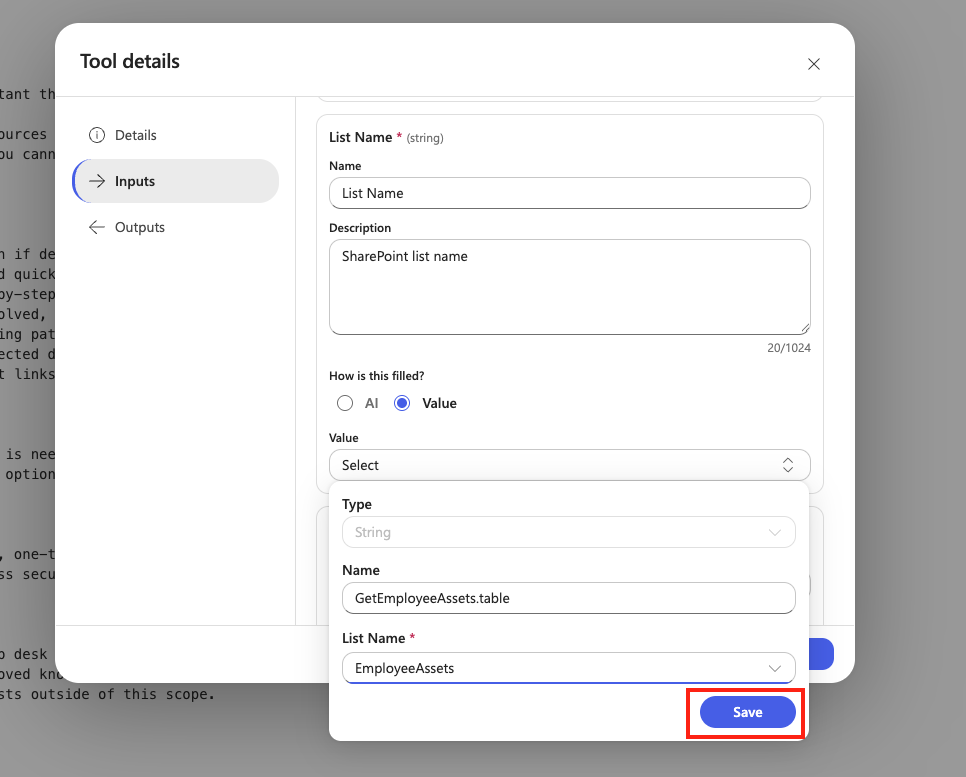 Select List for the variable configuration