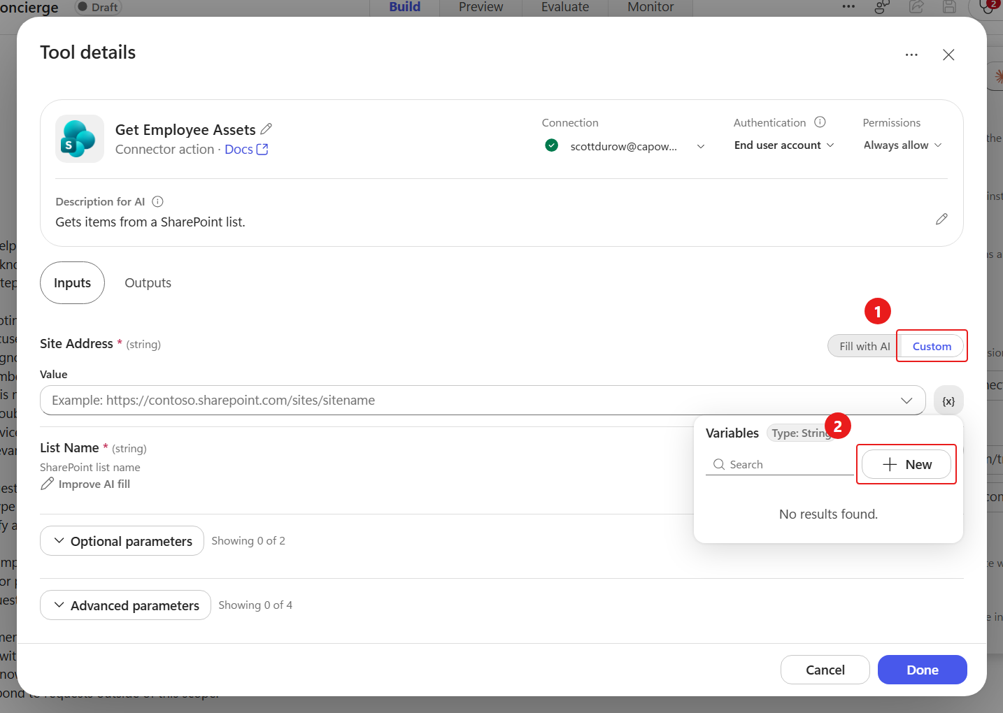 Update the Site Address input parameter