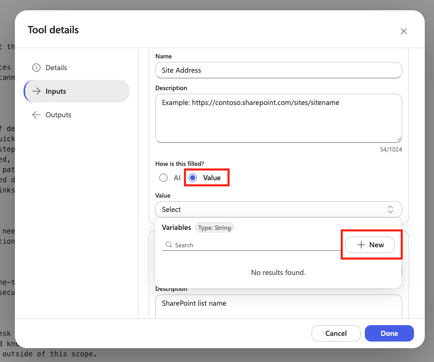Update the Site Address input parameter
