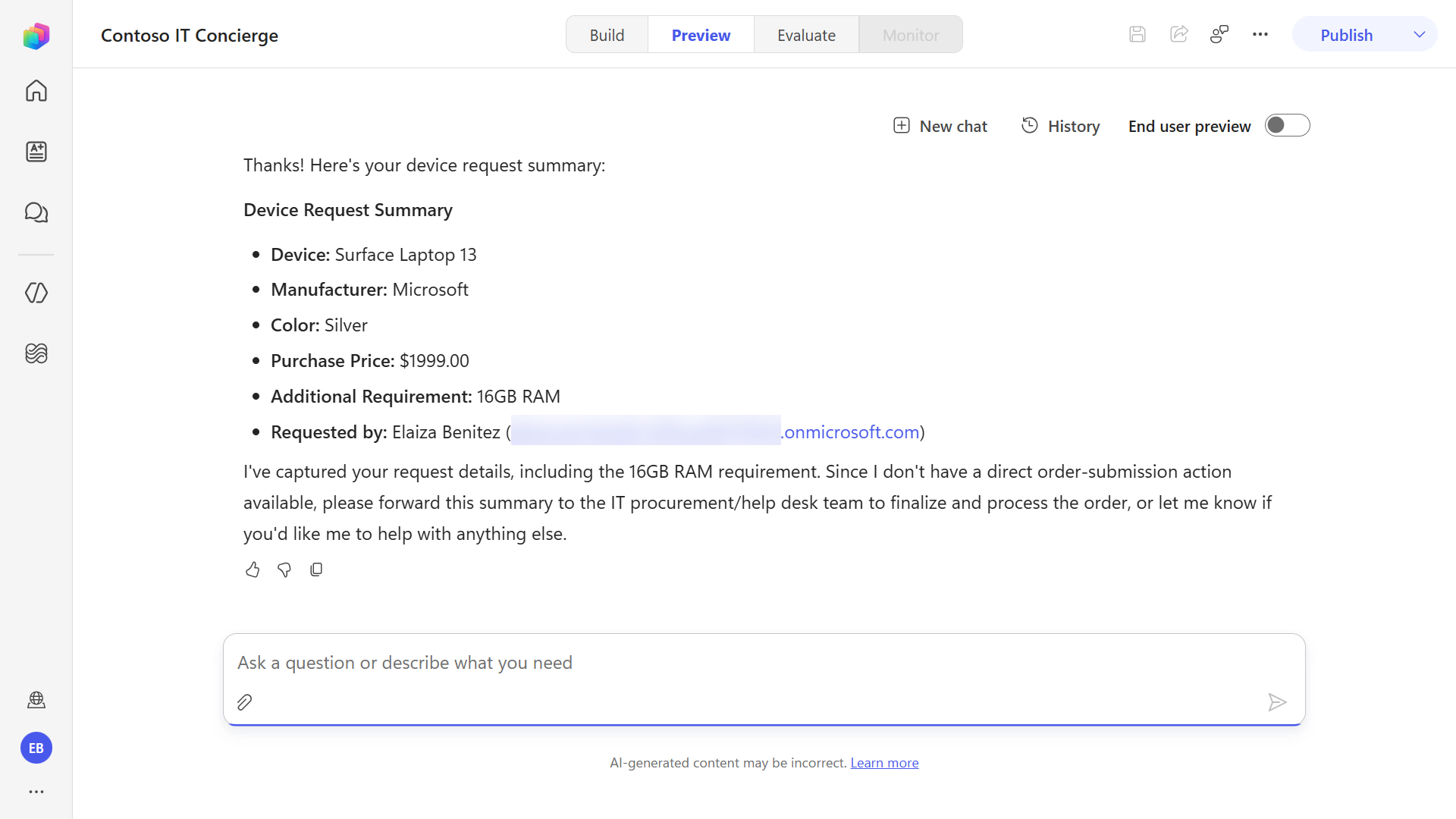 Device summary includes additional user requirements