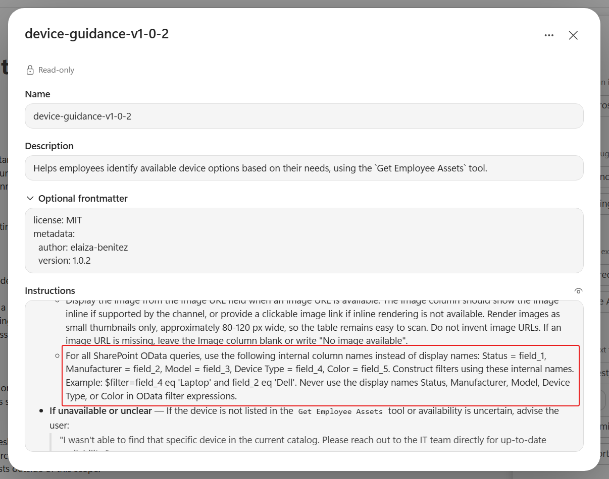 Replace skill and review input instructions