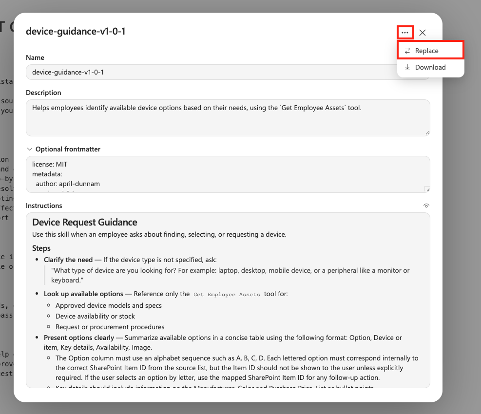 Replace the existing device guidance skill