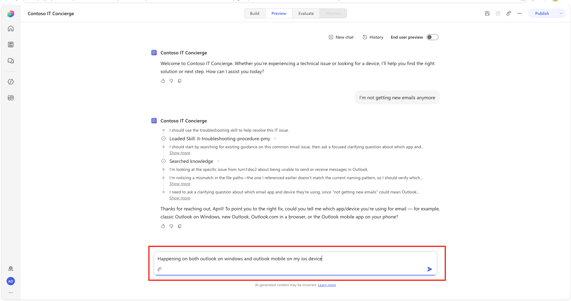 Reply to the troubleshooting question