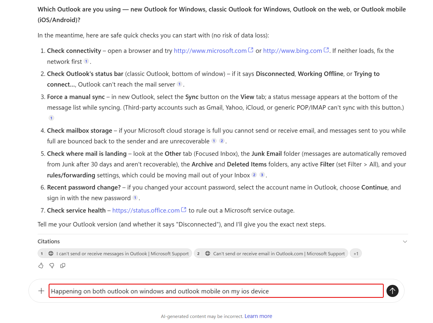 Reply to the troubleshooting question