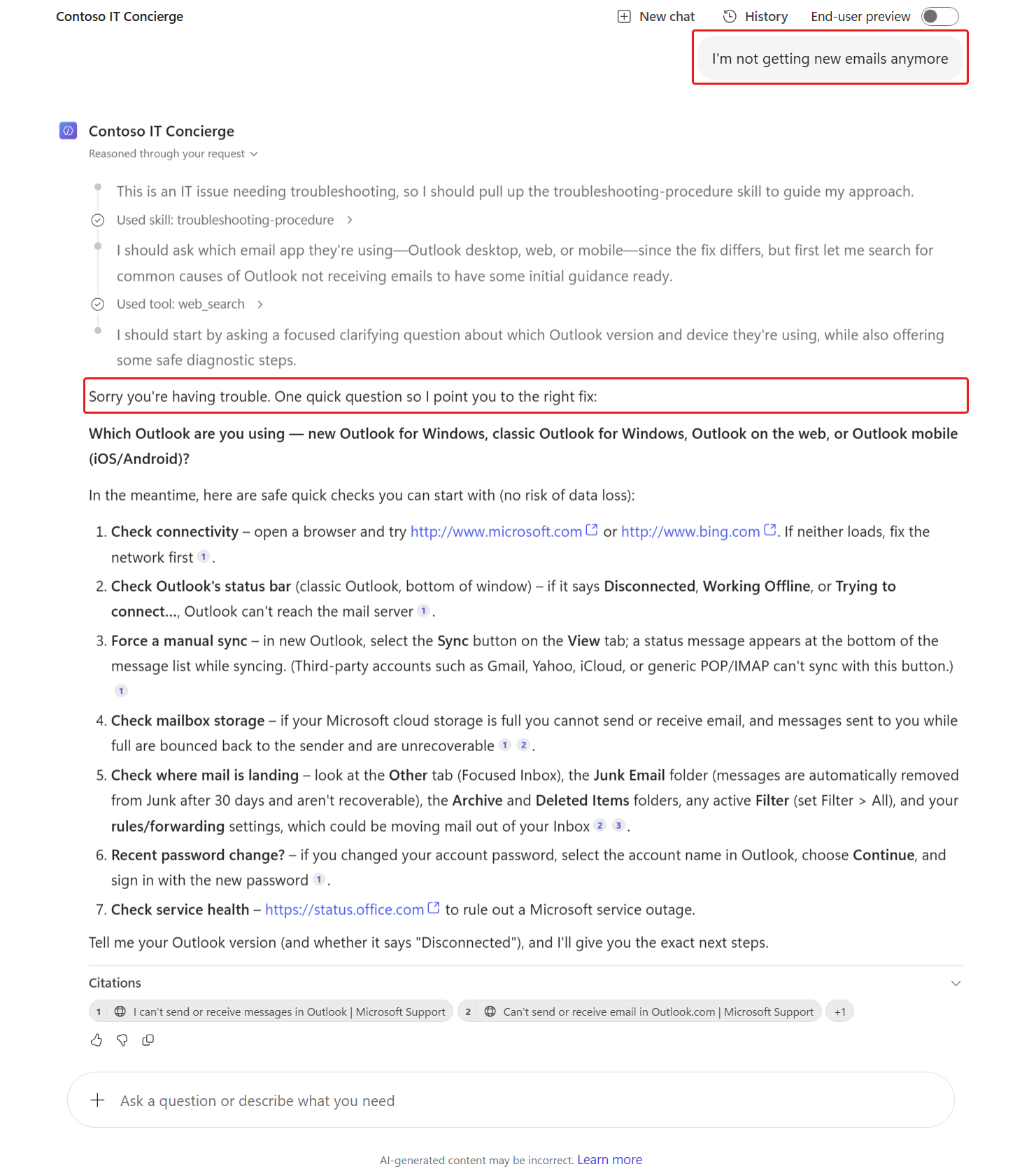 Review the initial troubleshooting response