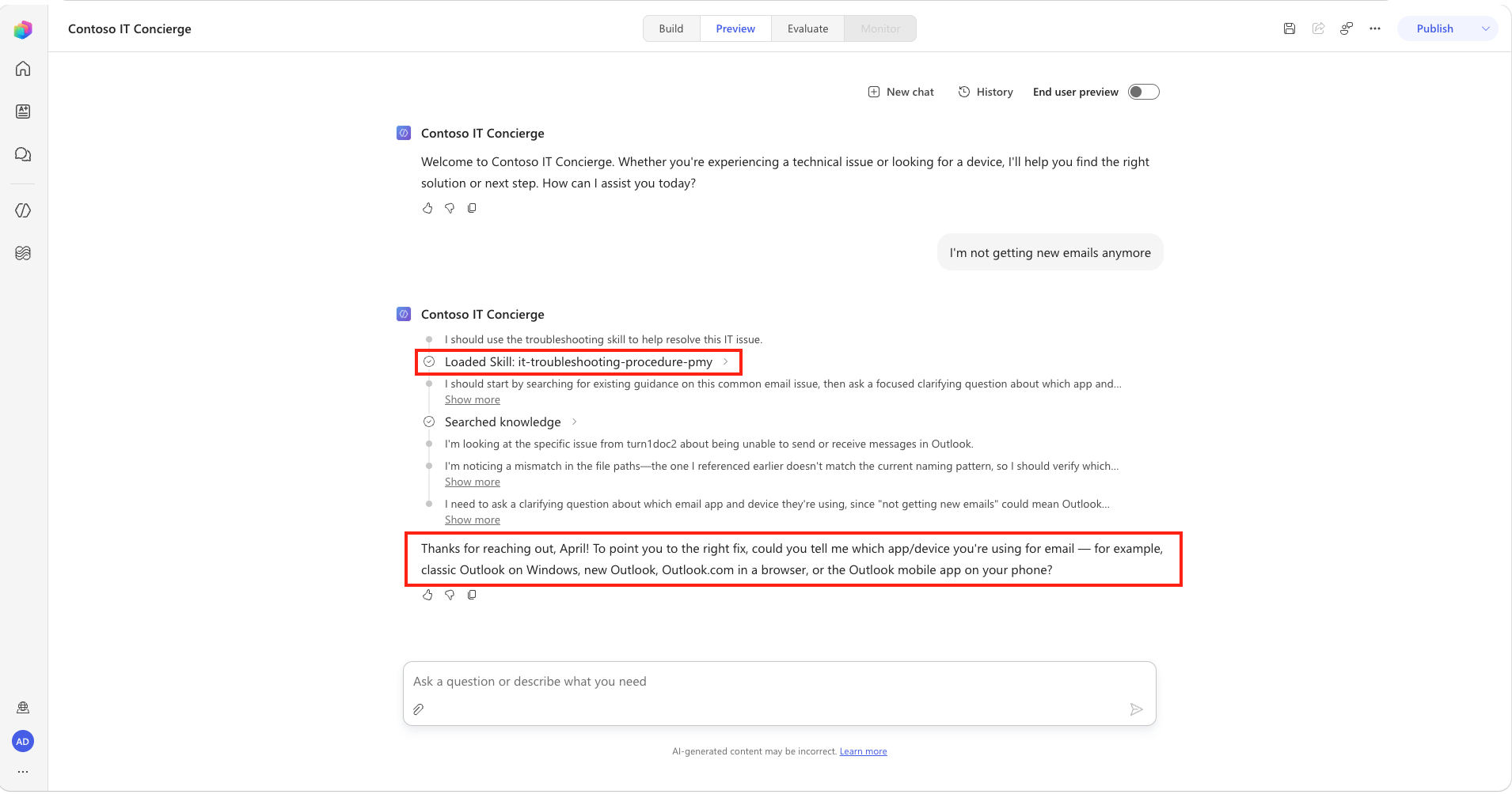Review the initial troubleshooting response