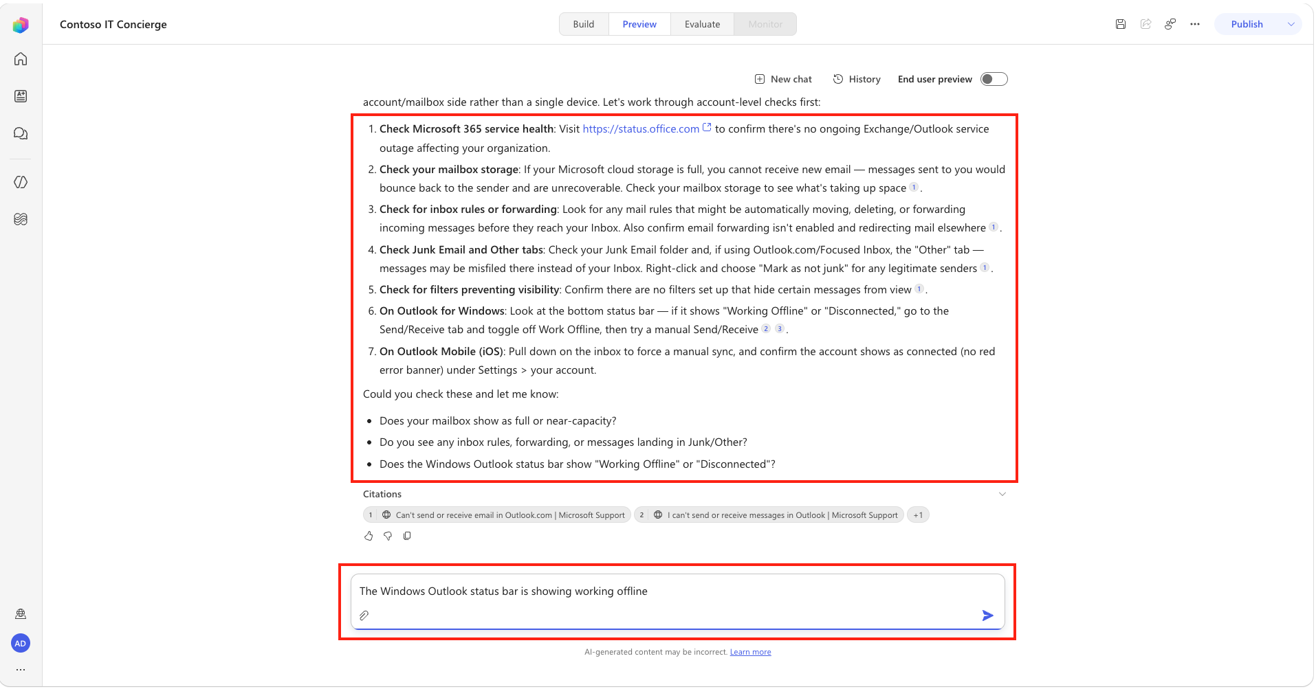 Review the second troubleshooting response