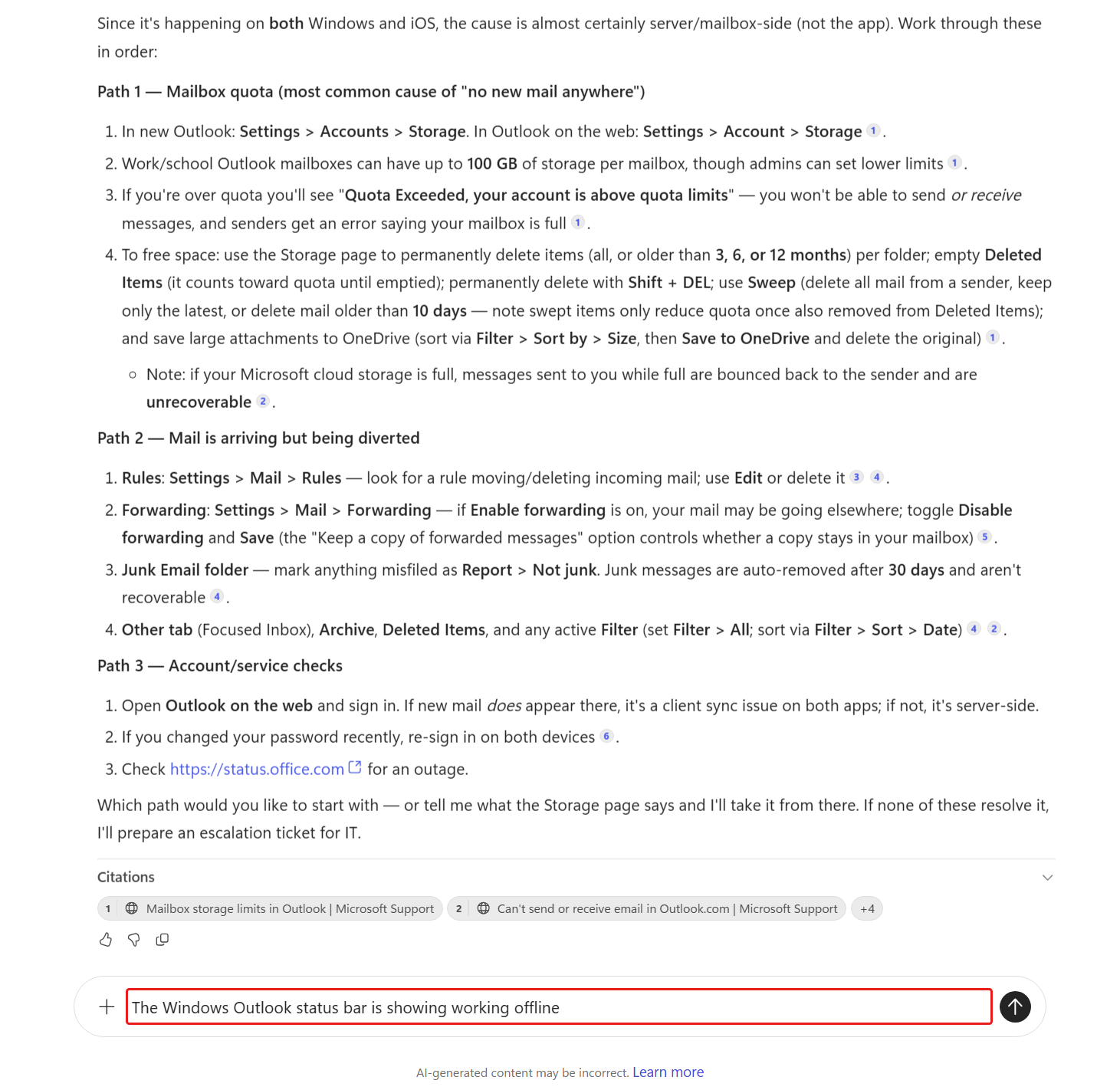 Review the second troubleshooting response