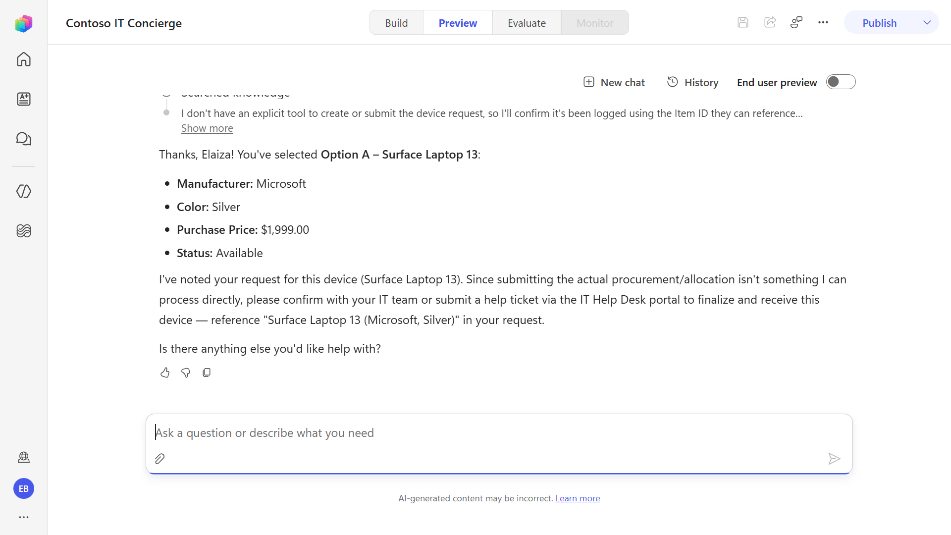 Review the selected device summary