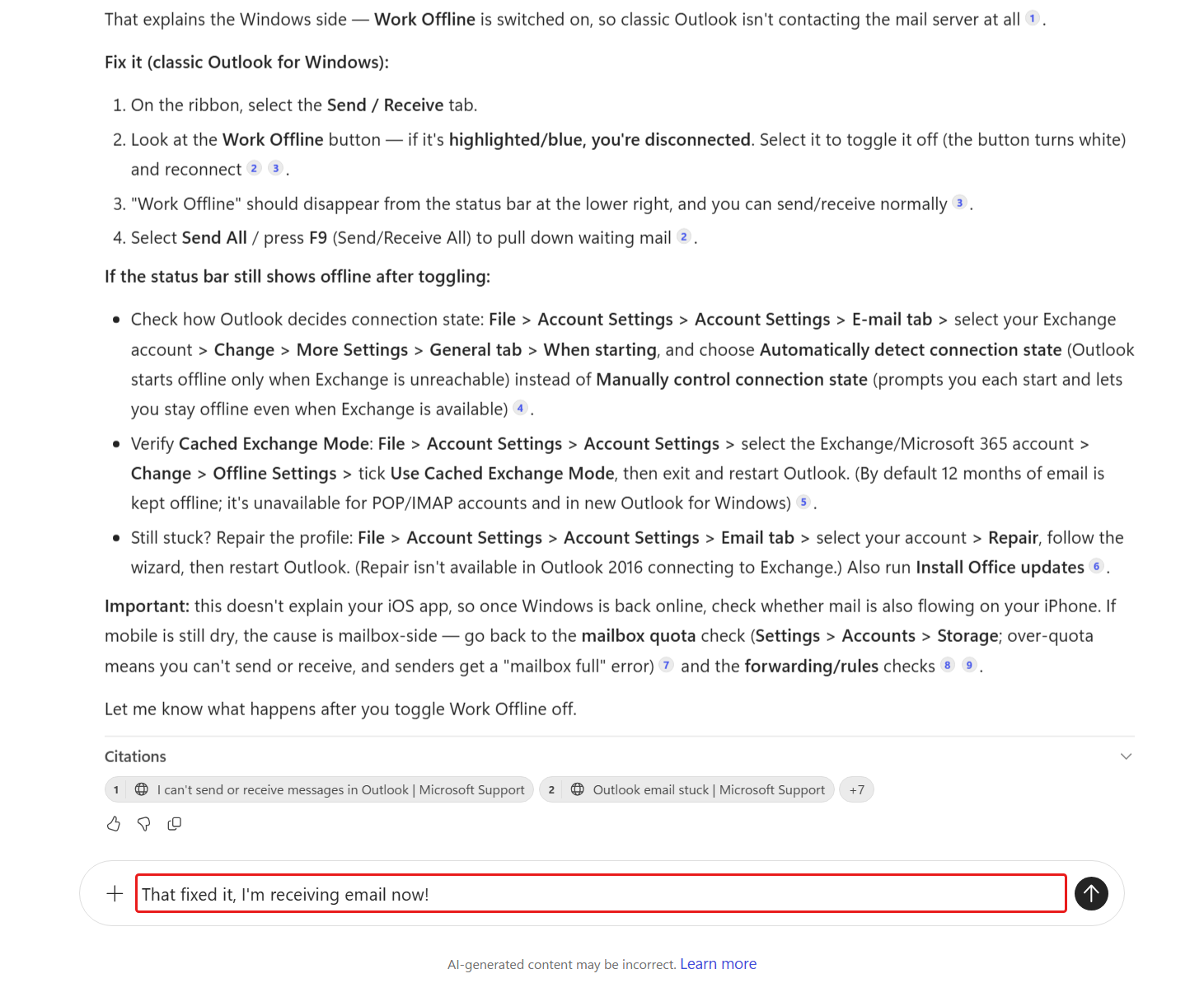 Review the troubleshooting resolution response