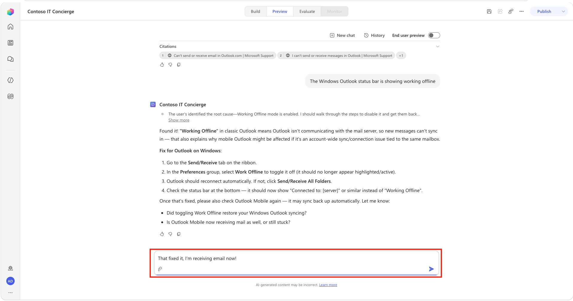 Review the troubleshooting resolution response