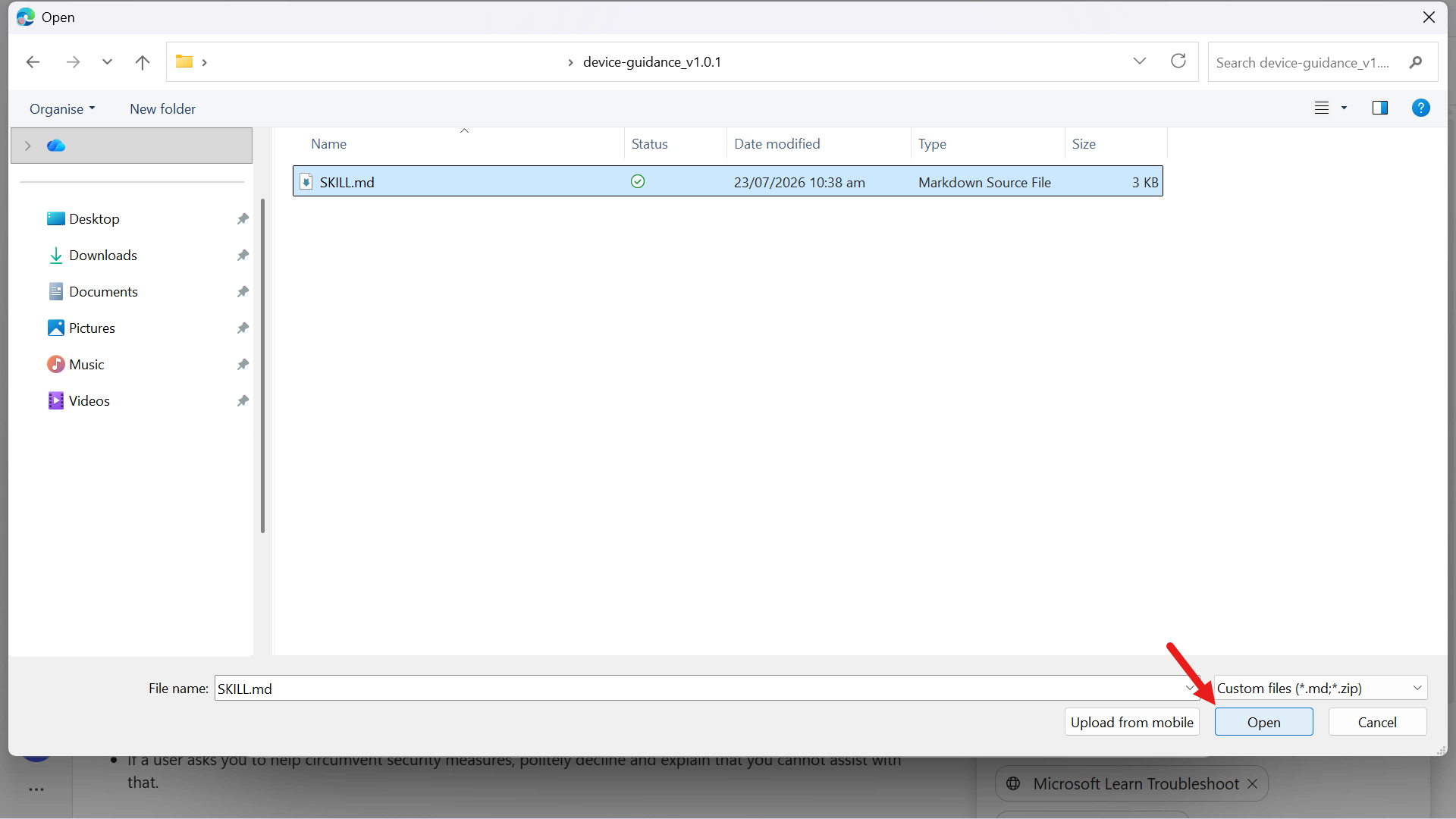 Select the device guidance skill file