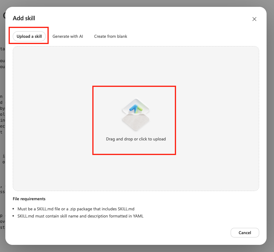 Upload the selected device guidance skill