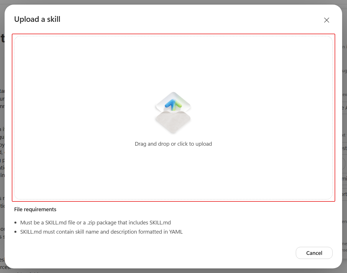 Upload the selected device guidance skill