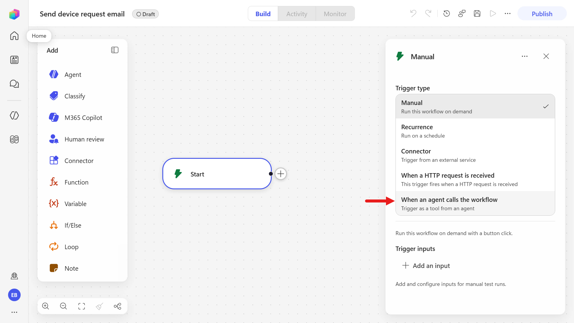 Change the workflow trigger input type