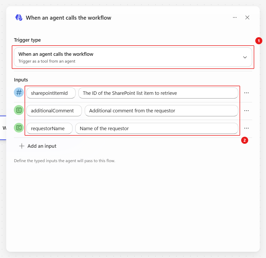 Configure text inputs on workflow trigger