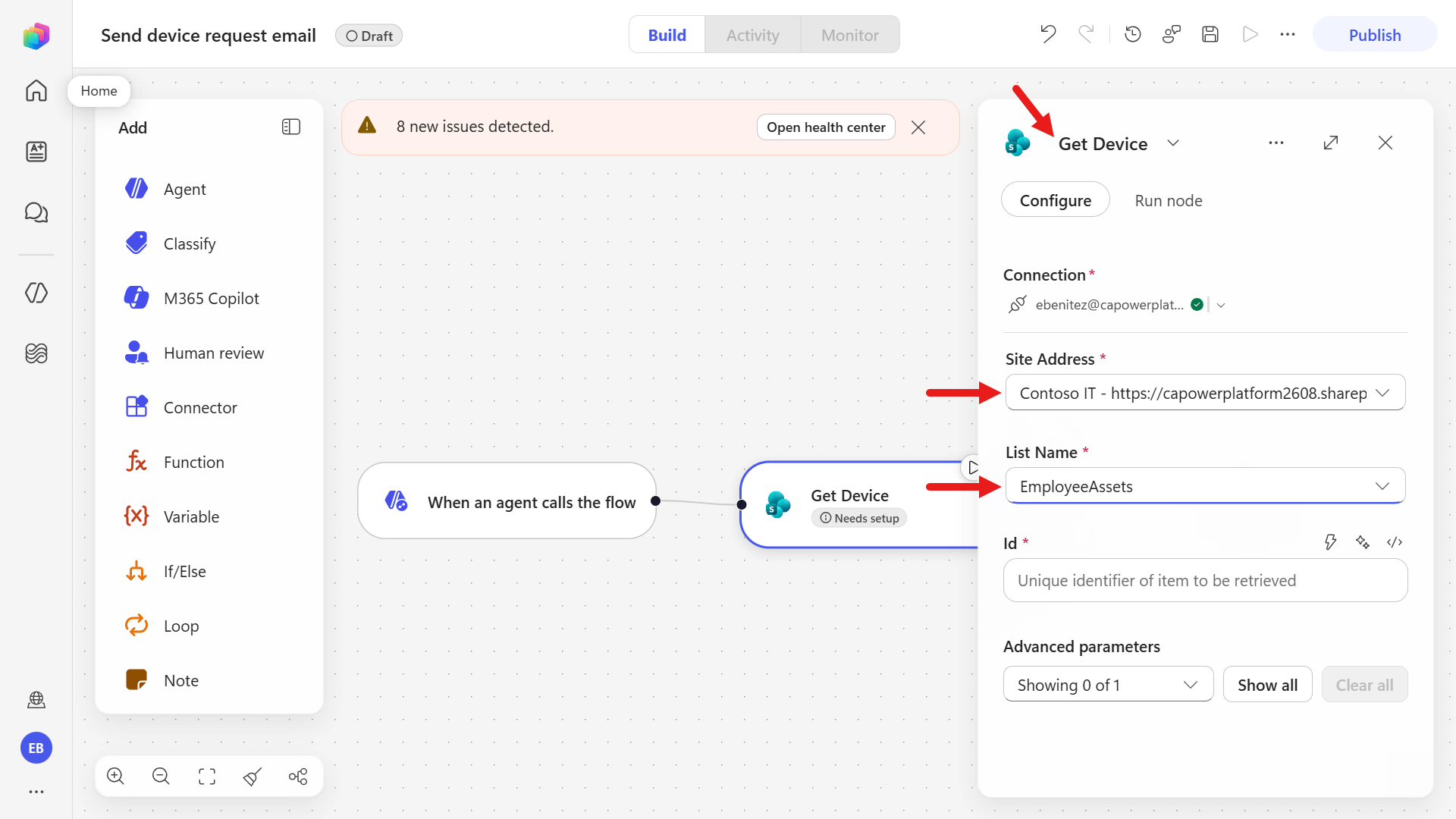 Configure the SharePoint Get item action