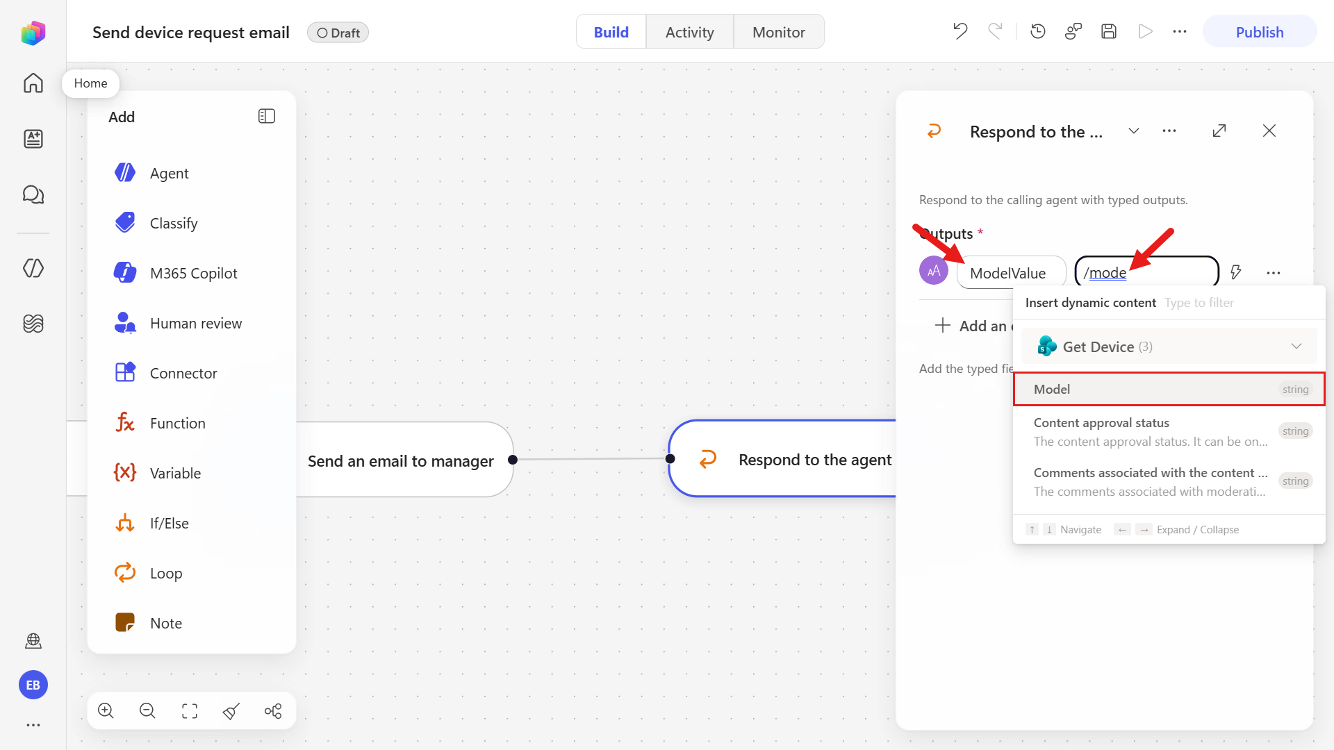 Configure the workflow text output