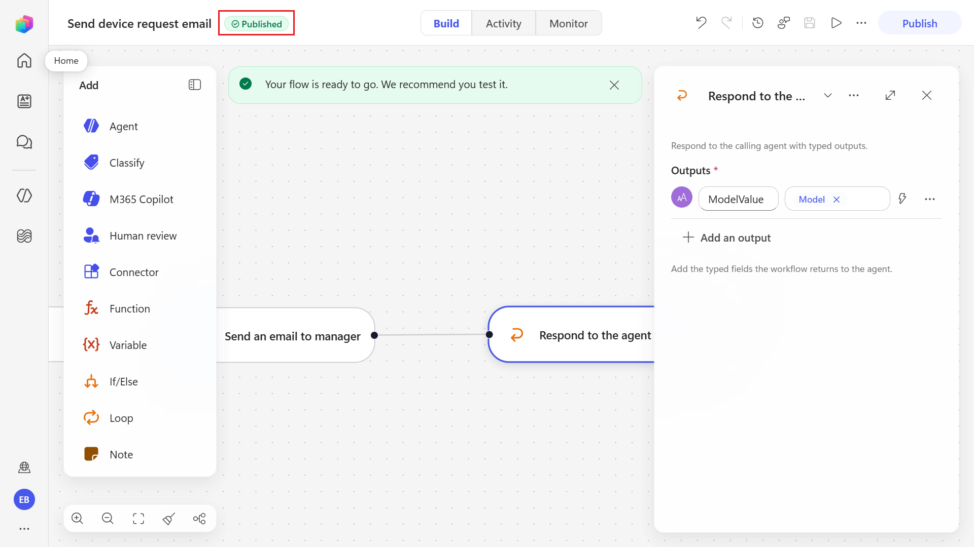 Confirm the device request workflow is published