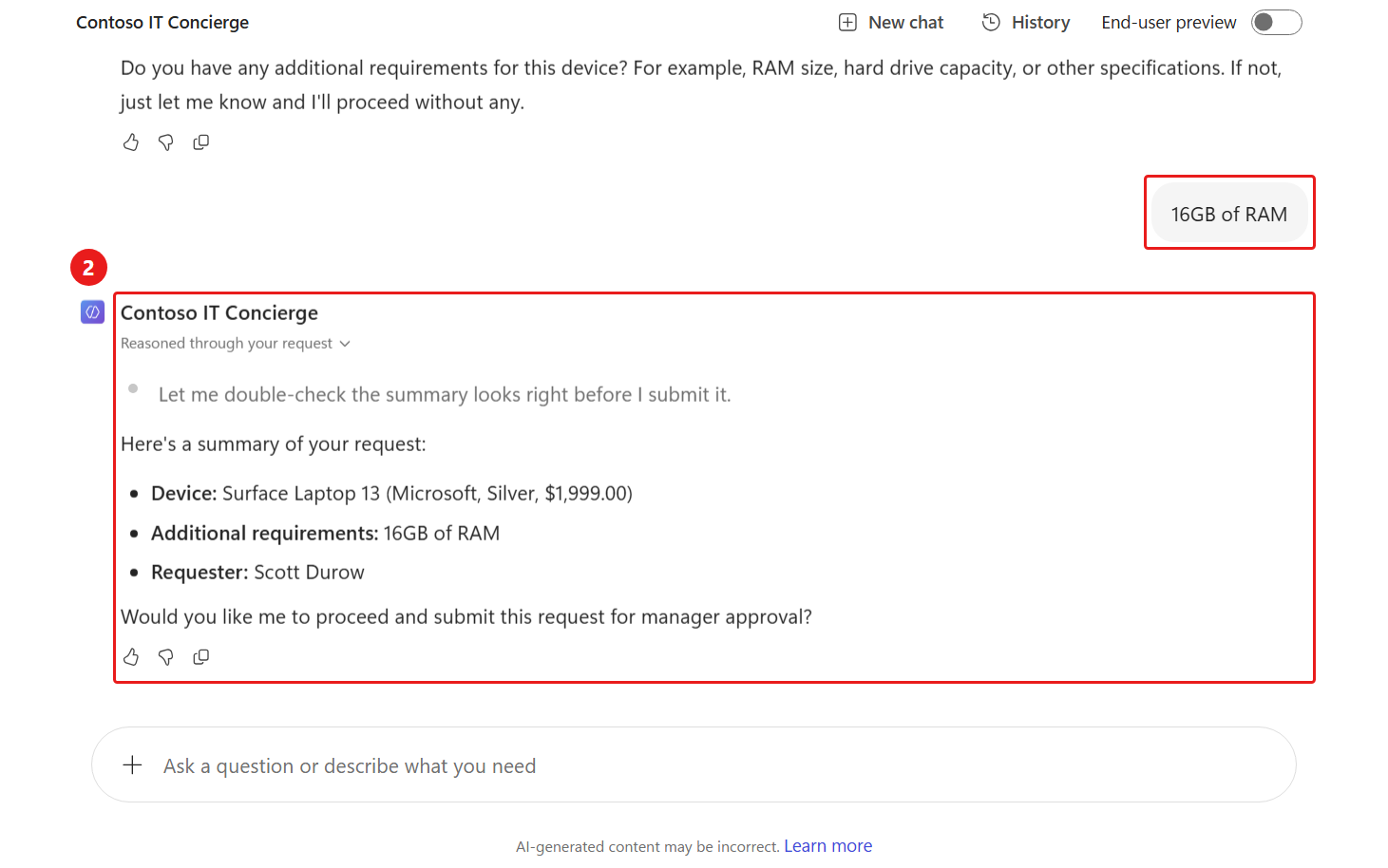 Confirm user wants to proceed with request