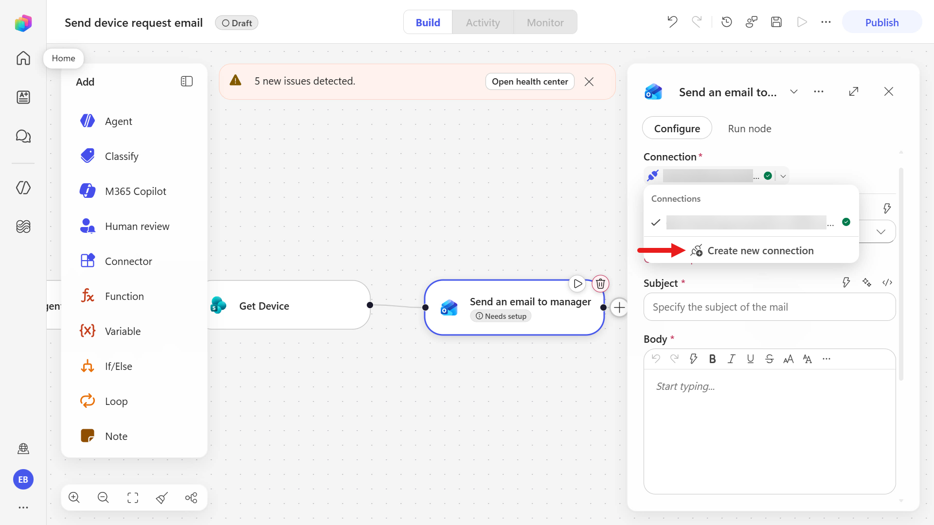 Create a new Outlook connection