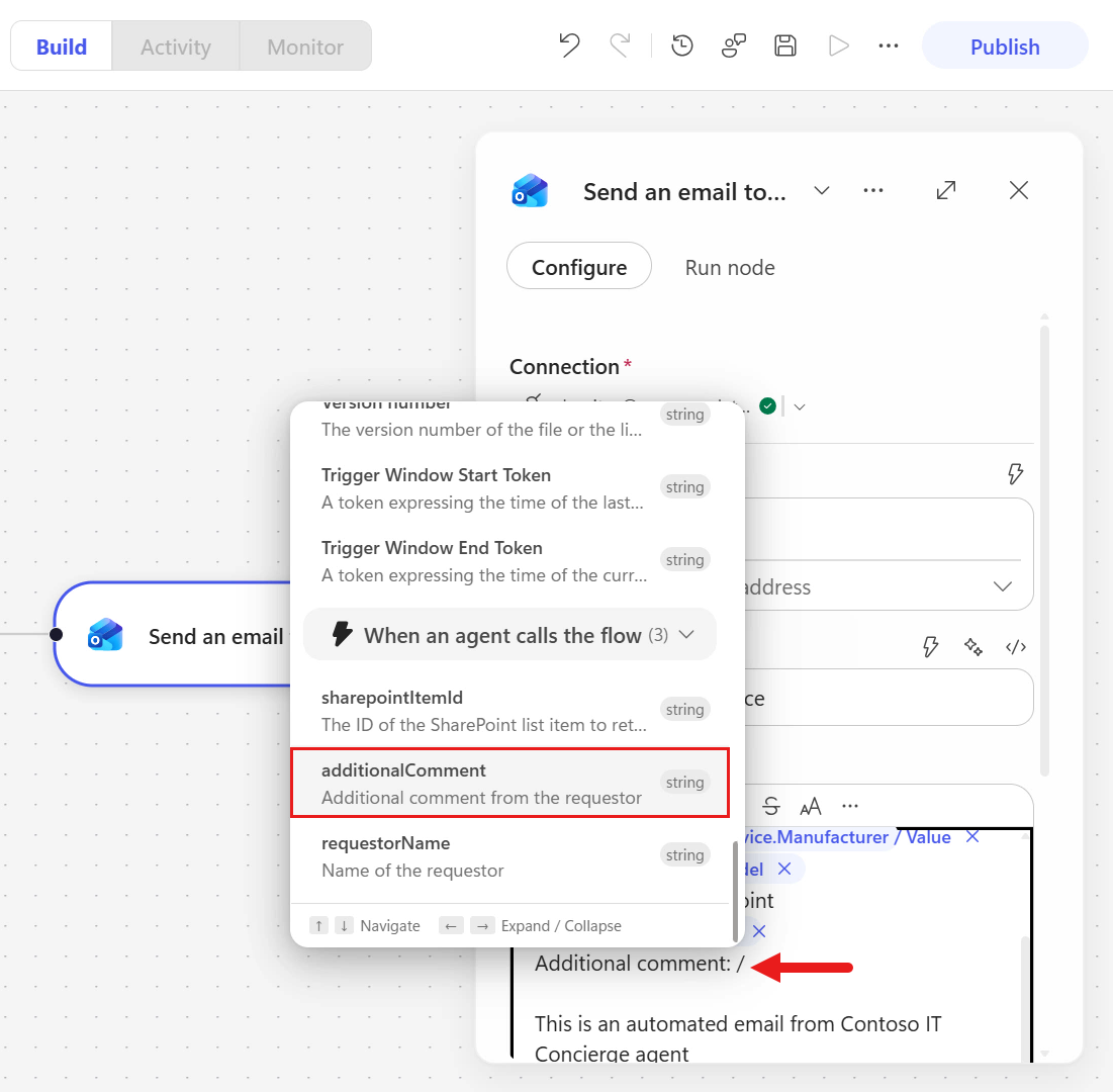 Insert additional comment dynamic content token