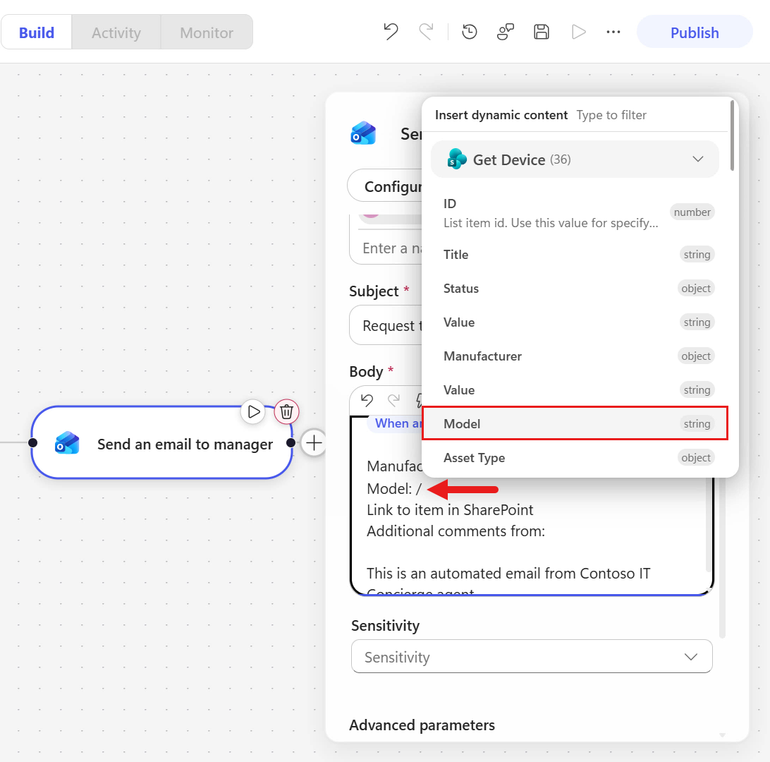 Insert Model dynamic content token
